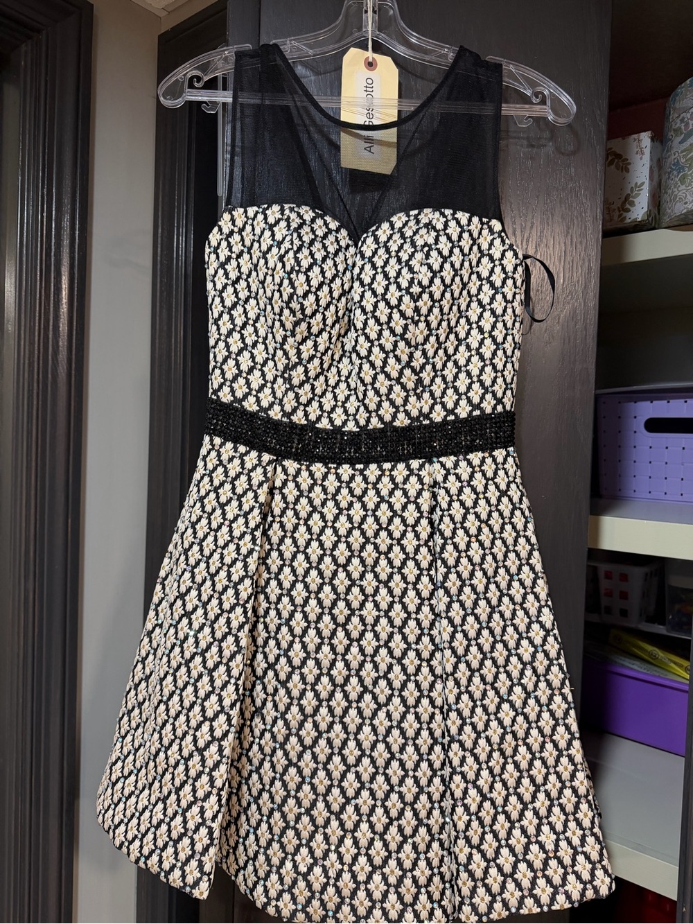 Jovani Black & Cream Fit-and-Flare Dress
